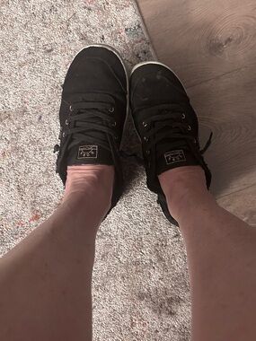 Bobs Black Canvas Sneakers | Broken-In Comfort | Well Worn | Size 9.5